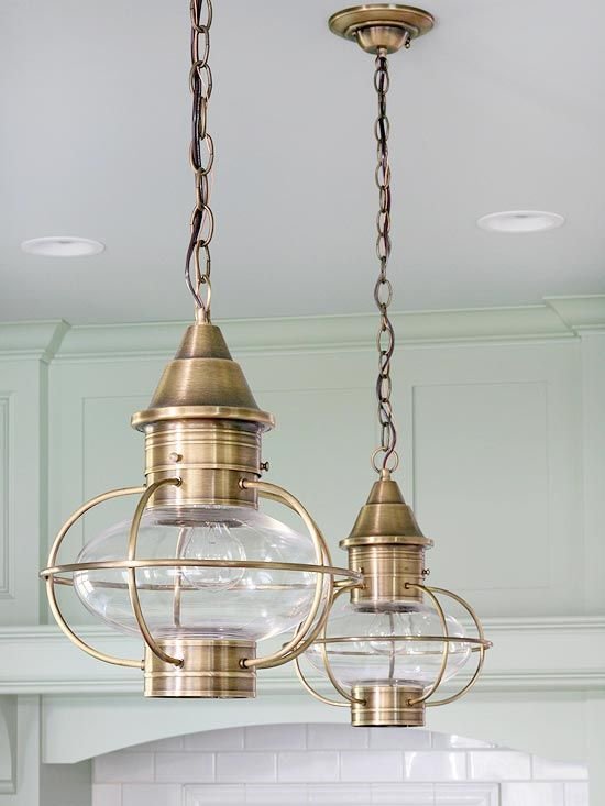 Pair of brass onion pendant lights
